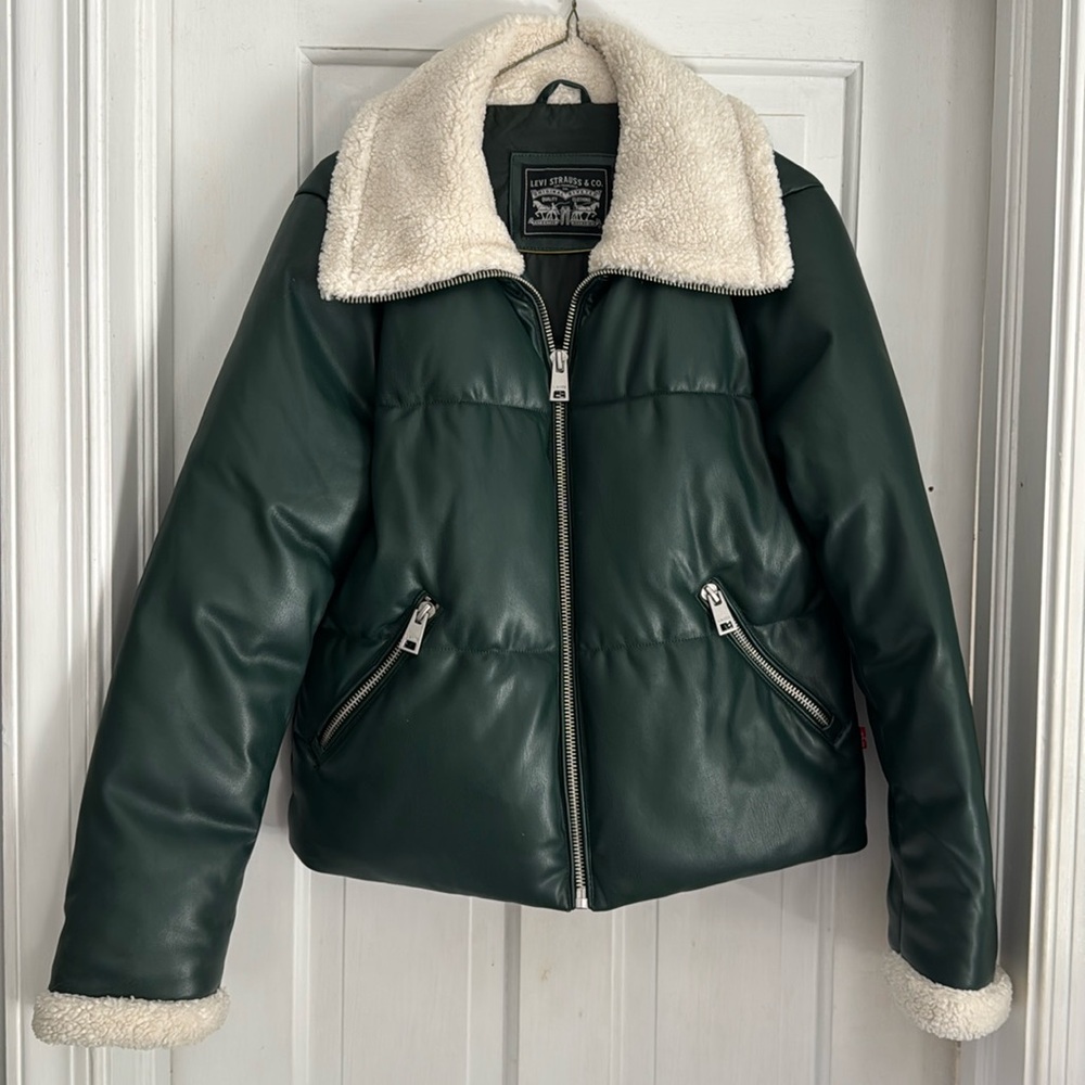 Levi’s Vegan Leather, Faux Sherpa Trimmed Puffer jacket